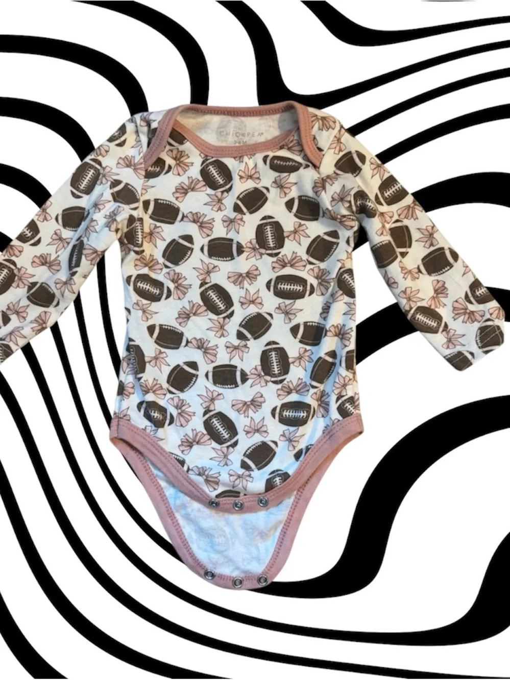chick pea Pink & Brown Bow and Football One-Piece Bodysuit Set